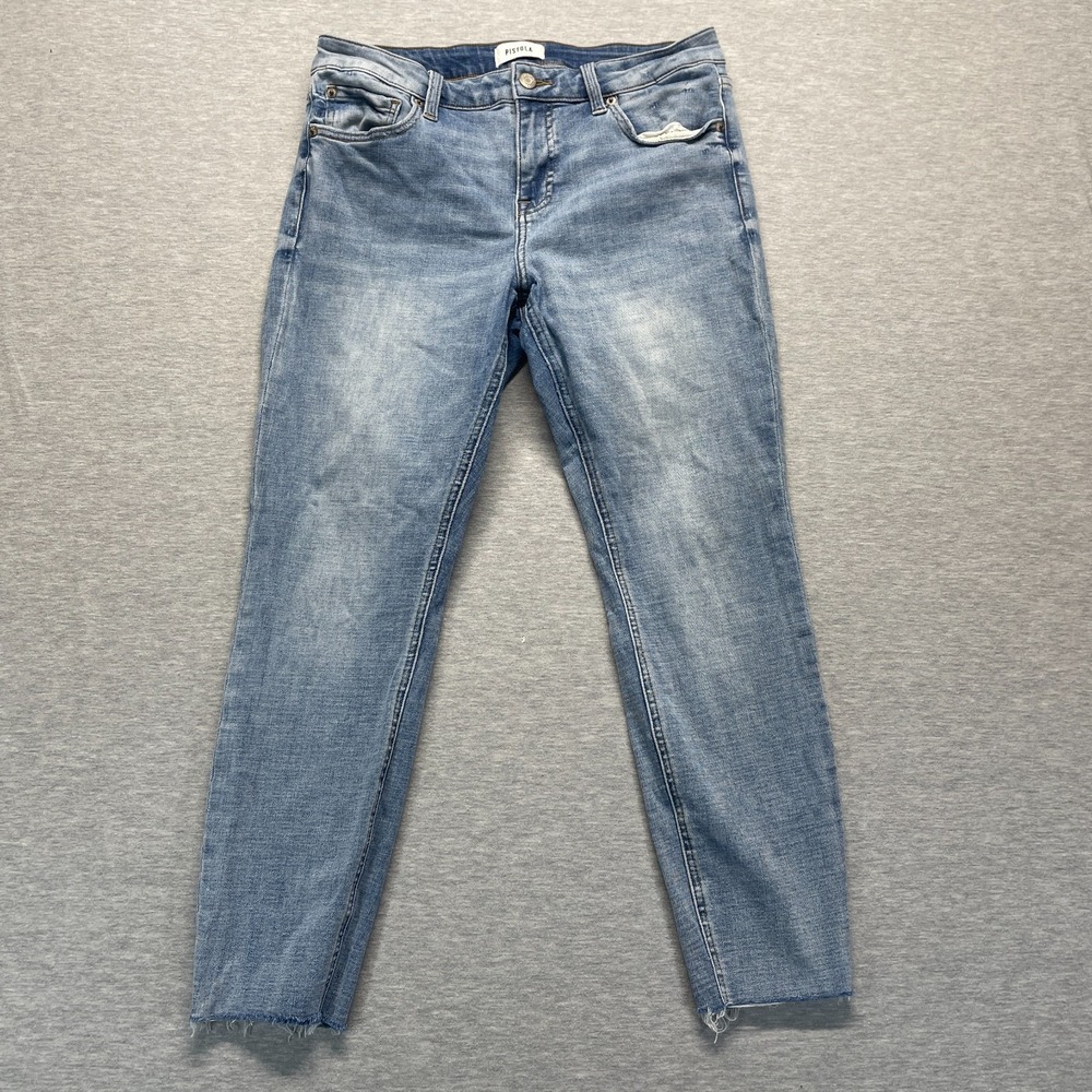 Pistola Skinny Jeans Womens 30 Blue Denim Cotton Streetwear Mid Rise Frayed Hem